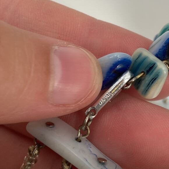 Vintage blue shell beaded layered choker necklace - Picture 3 of 4